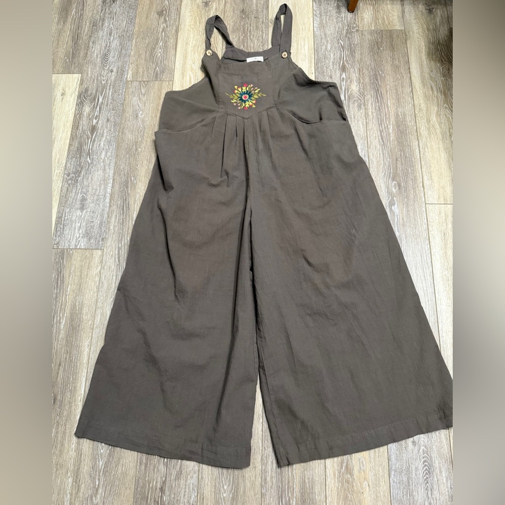 NATURAL LIFE Brown Jumpsuit with Embroidered Detail